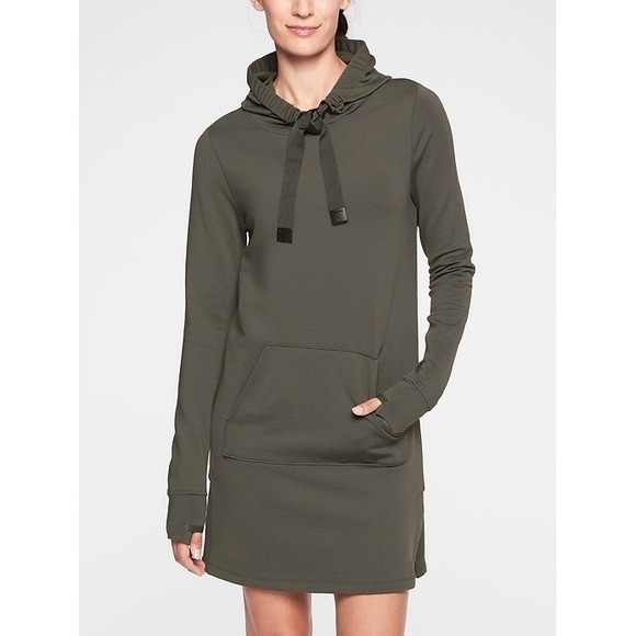 Athleta Dresses & Skirts - Athleta Surrey Hills Sweatshirt Dress Dark Olive Green Long Sleeve Pocket Small